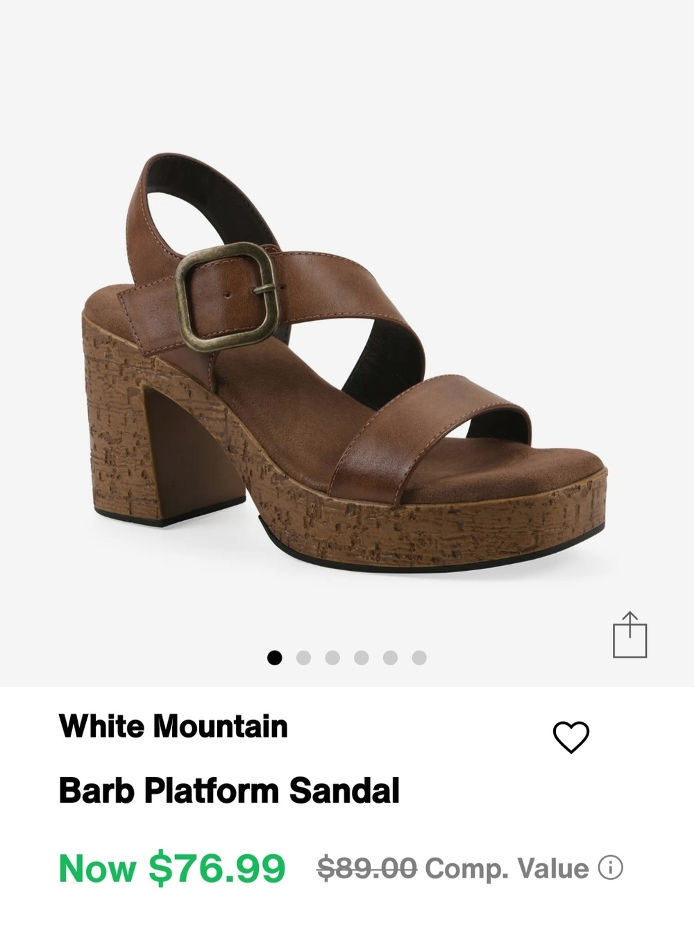 White Mountain Barb Platform Sandal in Brown. Size 8 (P.M. Pic Croppings Sucks!
